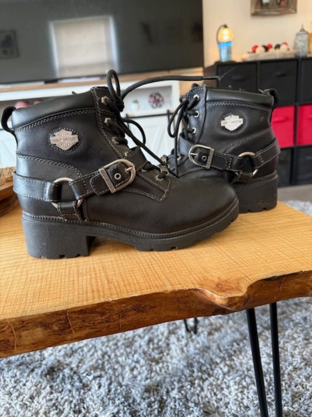 Harley Davidson Black Leather Ankle Boots - Women's